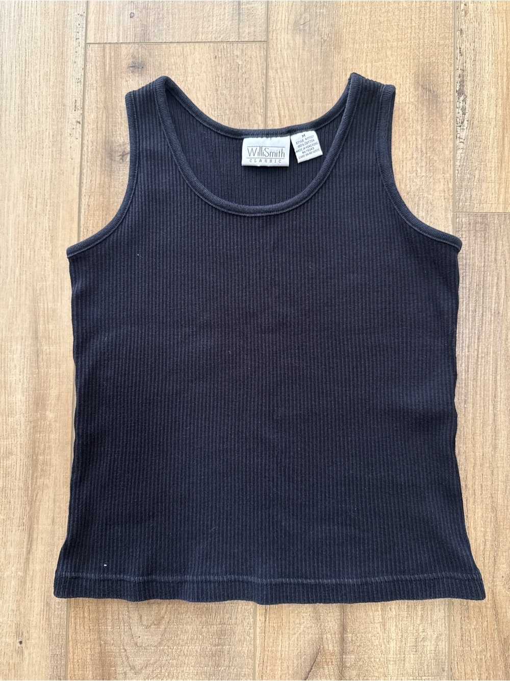 3 for $25 Vintage Black 100% Cotton Ribbed Tank Top M Stretchy Knit Layering